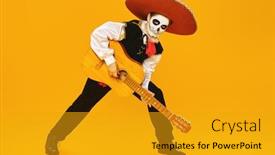  Presentation with day dead - PPT theme with handsome-boy-with-sugar-skull background and a gold colored foreground