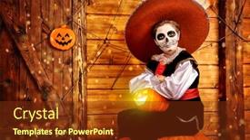  Presentation with sugar skull - Slide set with handsome-boy-with-sugar-skull background and a tawny brown colored foreground