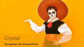  Presentation with sugar skull - PPT theme featuring handsome-boy-with-sugar-skull background and a gold colored foreground