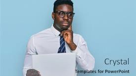  Presentation with black business - Presentation design having handsome-business-black-man-holding background and a light blue colored foreground