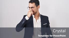 Presentation with bad breath - PPT theme consisting of handsome-business-hispanic-man-standing background and a dark gray colored foreground