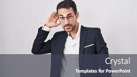  Presentation with hearing - Presentation theme featuring handsome-business-hispanic-man-standing background and a dark gray colored foreground