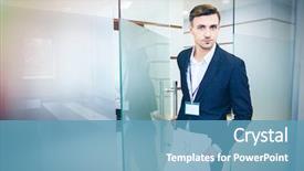  Presentation with business report - PPT layouts with handsome business man holding financial background and a teal colored foreground
