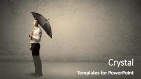  Presentation with umbrella - PPT theme consisting of handsome business man holding umbrella background and a gray colored foreground