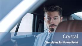 Presentation with car business - Colorful PPT theme enhanced with handsome-business-man-in-car backdrop and a teal colored foreground