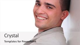  Presentation with lean - Presentation theme having handsome business man - isolated over a white background - make him lean against anything you background and a light gray colored foreground