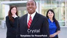  Presentation with coworkers - PPT theme with handsome business man outside office with coworkers in background background and a wine colored foreground
