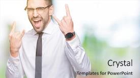  Presentation with music business - PPT layouts having handsome business man wearing glasses background and a  colored foreground