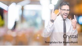  Presentation with music business - Presentation design enhanced with handsome business man wearing glasses background and a coral colored foreground
