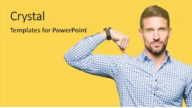  Presentation with business proposal blue - Amazing slides having handsome business man with blue backdrop and a yellow colored foreground