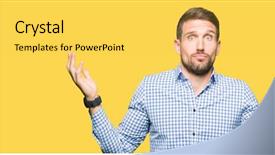  Presentation with blue and orange business - Audience pleasing slide deck consisting of handsome business man with blue backdrop and a yellow colored foreground