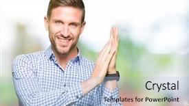  Presentation with blue business proposal - PPT theme featuring handsome business man with blue background and a  colored foreground