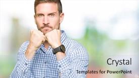  Presentation with blue eyes technology eye scan - Slide set enhanced with handsome business man with blue background and a light blue colored foreground