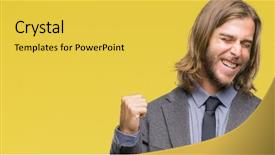  Presentation with business man climbs up to the top of 3d success stairs steps - Amazing PPT theme having handsome business man with long backdrop and a yellow colored foreground