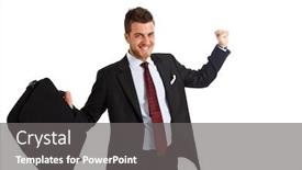  Presentation with news - Slide deck consisting of handsome businessman celebrating happy news background and a gray colored foreground