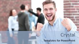  Presentation with victory - PPT theme featuring handsome-businessman-celebrating-victory-shouting background and a light blue colored foreground