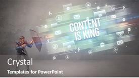  Presentation with defending - Colorful slide set enhanced with handsome-businessman-defending-with-umbrella backdrop and a gray colored foreground