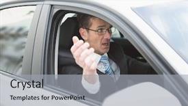  Presentation with road - Presentation theme having handsome businessman experiencing road rage background and a light gray colored foreground