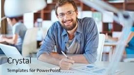  Presentation with working of lung - Beautiful presentation featuring handsome businessman in casual working backdrop and a light blue colored foreground