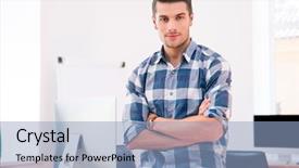  Presentation with business casual - Beautiful PPT layouts featuring handsome businessman in casual backdrop and a light blue colored foreground