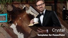  Presentation with book glasses - PPT theme featuring handsome-businessman-looking-away background and a wine colored foreground