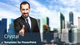  Presentation with sustainable urban policy cities - Cool new slide set with handsome-businessman-offering-handshake backdrop and a ocean colored foreground