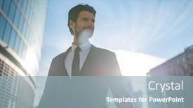  Presentation with walking - Colorful presentation design enhanced with handsome-businessman-outdoor-walking backdrop and a light blue colored foreground