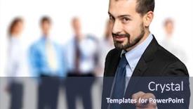  Presentation with finger - Audience pleasing PPT theme consisting of handsome-businessman-pointing-his-finger backdrop and a tawny brown colored foreground