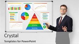  Presentation with pointer - PPT layouts consisting of handsome businessman presenting health reports background and a white colored foreground