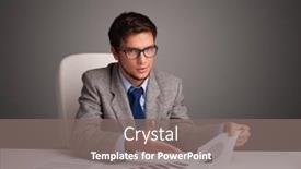  Presentation with paperwork - Beautiful PPT theme featuring handsome businessman sitting at desk and doing paperwork backdrop and a gray colored foreground
