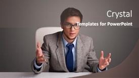  Presentation with paperwork - Theme consisting of handsome businessman sitting at desk and doing paperwork background and a gray colored foreground