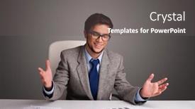  Presentation with paperwork - Beautiful PPT theme featuring handsome businessman sitting at desk and doing paperwork backdrop and a gray colored foreground