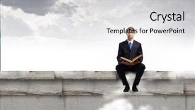  Presentation with businessman standing on mountain top - Presentation theme having handsome businessman sitting on top background and a light gray colored foreground