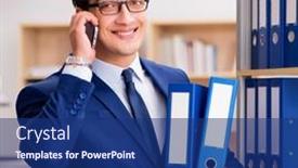  Presentation with speaking - Slide set featuring handsome-businessman-speaking-on-mobile background and a ocean colored foreground