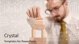  Presentation with wooden building blocks - Colorful slide deck enhanced with handsome businessman using wooden building backdrop and a lemonade colored foreground