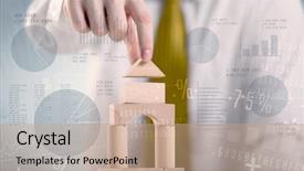  Presentation with wooden building blocks - Slide set featuring handsome businessman using wooden building background and a coral colored foreground