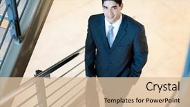  Presentation with walking young wild jaguar - Amazing slide deck having handsome businessman walking up stairs backdrop and a lemonade colored foreground