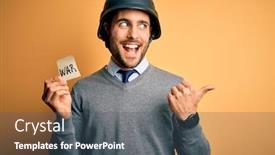  Presentation with military - Colorful presentation theme enhanced with handsome-businessman-wearing-military-helmet backdrop and a dark gray colored foreground