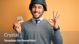  Presentation with war - Colorful slide set enhanced with handsome-businessman-wearing-military-helmet backdrop and a dark gray colored foreground