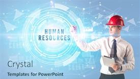  Presentation with human resources - Presentation theme consisting of handsome-businessman-with-helmet-drawing background and a light blue colored foreground