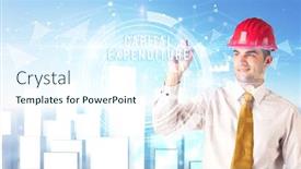  Presentation with capital expenditure - Beautiful presentation design featuring handsome-businessman-with-helmet-drawing backdrop and a cool aqua colored foreground