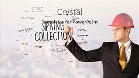  Presentation with spring - Slide deck enhanced with handsome-businessman-with-helmet-drawing background and a sky blue colored foreground