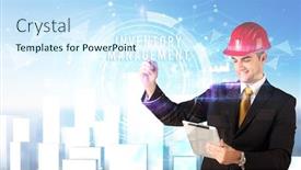  Presentation with inventory management - Slide set consisting of handsome-businessman-with-helmet-drawing background and a cool aqua colored foreground