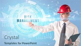  Presentation with risk management - Audience pleasing slides consisting of handsome-businessman-with-helmet-drawing backdrop and a light blue colored foreground
