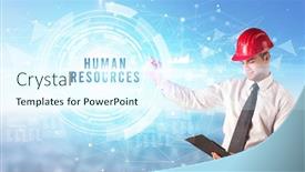  Presentation with human resources - PPT layouts consisting of handsome-businessman-with-helmet-drawing background and a sky blue colored foreground