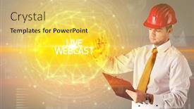  Presentation with live - Colorful slide deck enhanced with handsome-businessman-with-helmet-drawing backdrop and a yellow colored foreground