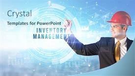  Presentation with inventory management - PPT theme enhanced with handsome-businessman-with-helmet-drawing background and a cool aqua colored foreground