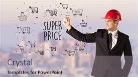  Presentation with price - PPT theme featuring handsome-businessman-with-helmet-drawing background and a light gray colored foreground