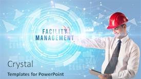  Presentation with facility management - Slide deck enhanced with handsome-businessman-with-helmet-drawing background and a light blue colored foreground