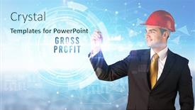  Presentation with business profit - PPT theme consisting of handsome-businessman-with-helmet-drawing background and a cool aqua colored foreground